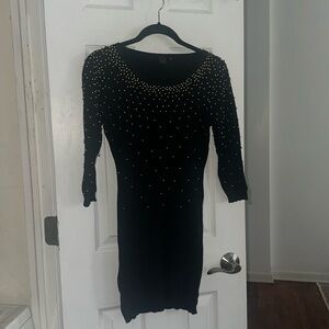 Macy’s Material Girl Black Bodycon Dress Gold Beads